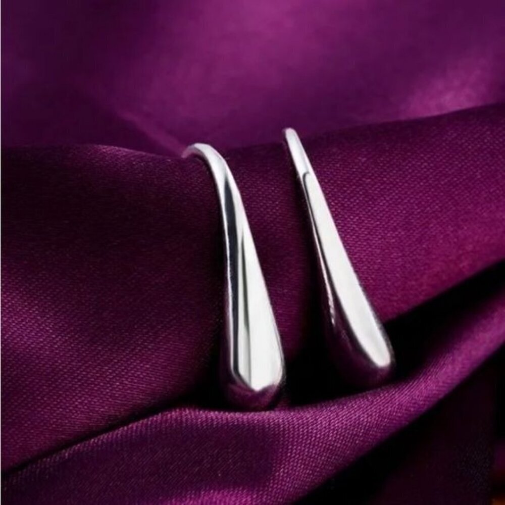 NWT Minimalist Teardrop Dangle Hook Earrings Sterling Silver 925 Contemporary - Picture 5 of 7
